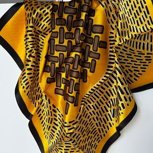 Vintage High Country Italy Acetate Scarf 26” Graphic Print Retro Mustard Brown